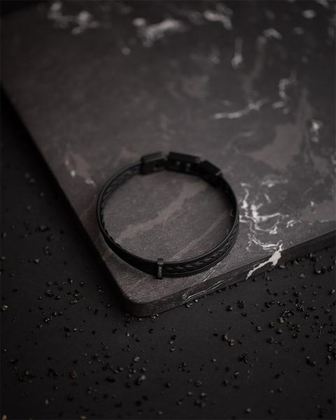 Dreifaches schwarzes italienisches Nappalederarmband mit schwarzem Finish - Ter Black